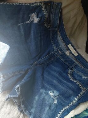 Distressed Blue Denim Jean Shorts - Women's